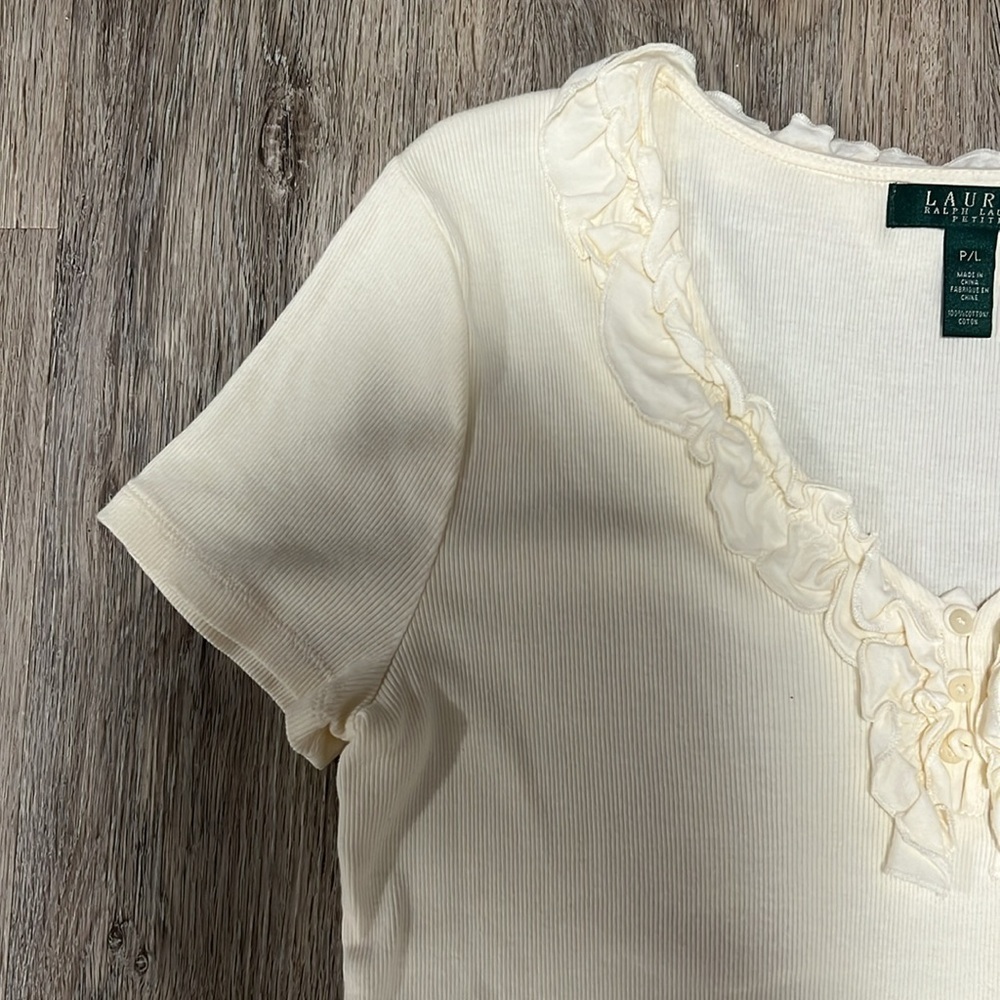 Lauren Ralph Lauren Ruffle V-neck Ribbed Top​​​ - Picture 3 of 11